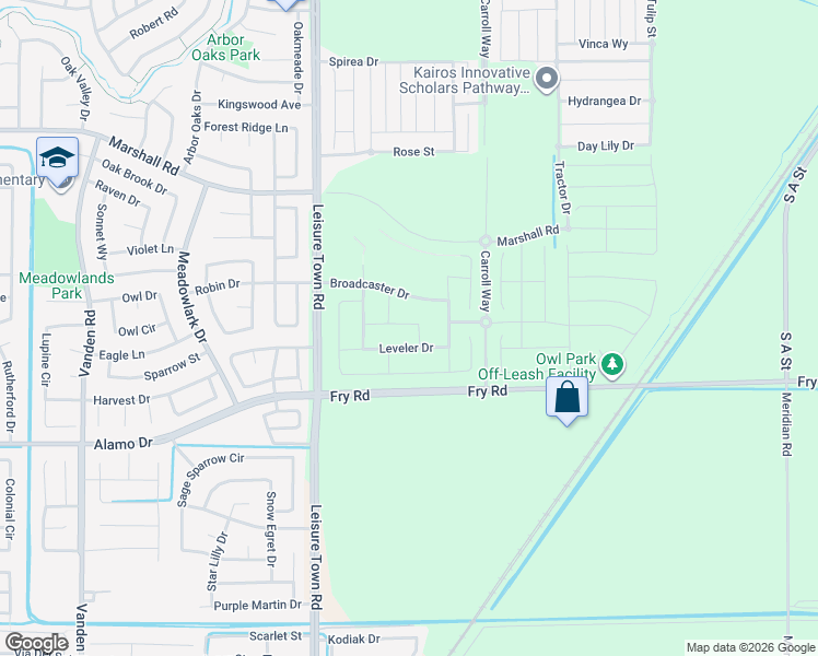 map of restaurants, bars, coffee shops, grocery stores, and more near 5001-5143 Fry Road in Vacaville