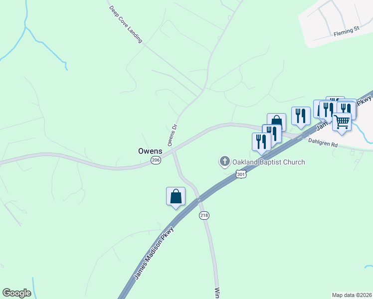 map of restaurants, bars, coffee shops, grocery stores, and more near 15072 Dahlgren Road in King George