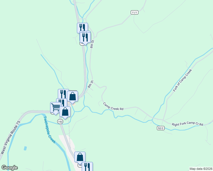 map of restaurants, bars, coffee shops, grocery stores, and more near 4154-4662 Right Fork of Camp Creek in Lavalette