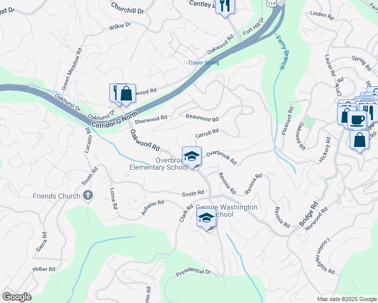 map of restaurants, bars, coffee shops, grocery stores, and more near 231 Oakwood Road in Charleston