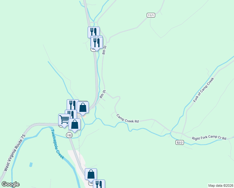 map of restaurants, bars, coffee shops, grocery stores, and more near 4154-4662 Right Fork of Camp Creek in Lavalette