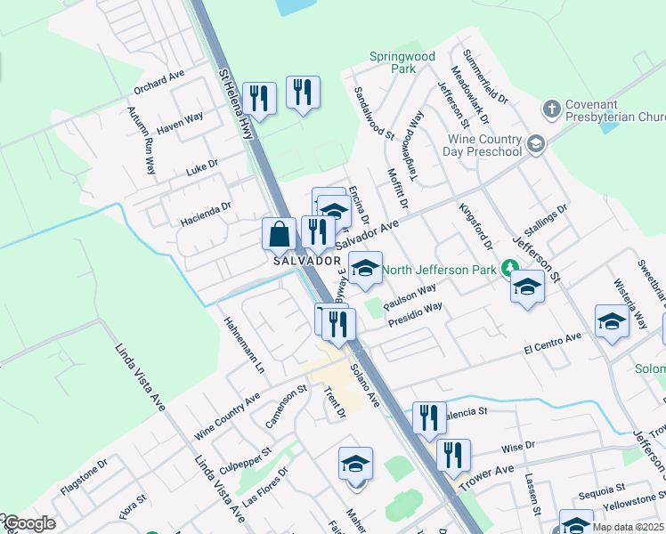 map of restaurants, bars, coffee shops, grocery stores, and more near 1862 Salvador Avenue in Napa