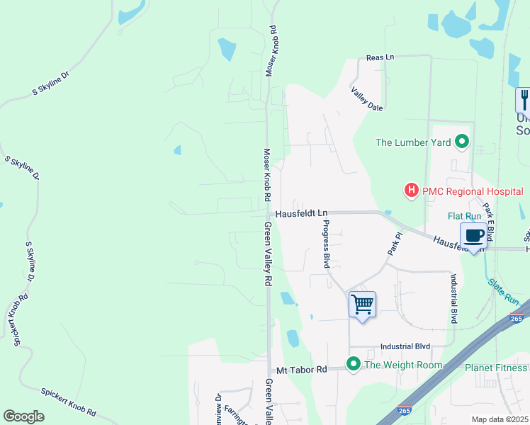 map of restaurants, bars, coffee shops, grocery stores, and more near 133 Arbor Place in New Albany
