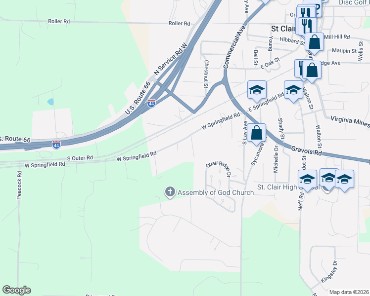 map of restaurants, bars, coffee shops, grocery stores, and more near 200 West Springfield Road in Saint Clair