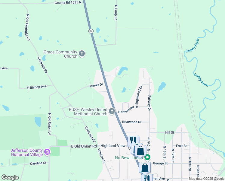 map of restaurants, bars, coffee shops, grocery stores, and more near 12000-12250 Salem Road in Mount Vernon