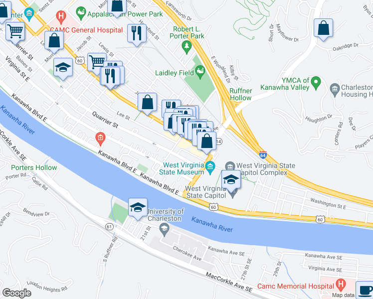 map of restaurants, bars, coffee shops, grocery stores, and more near 306 Elizabeth Street in Charleston