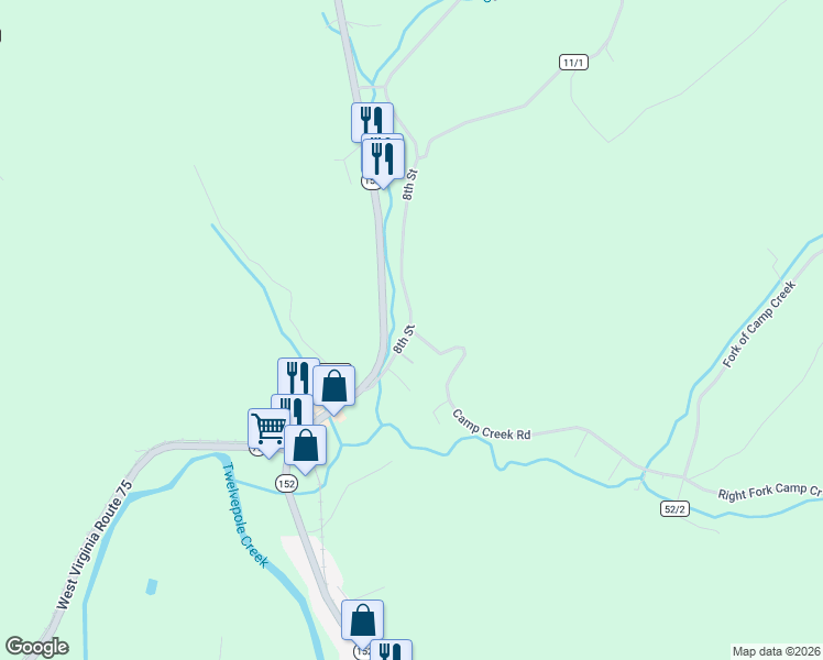map of restaurants, bars, coffee shops, grocery stores, and more near 4154 Right Fork of Camp Creek in Huntington