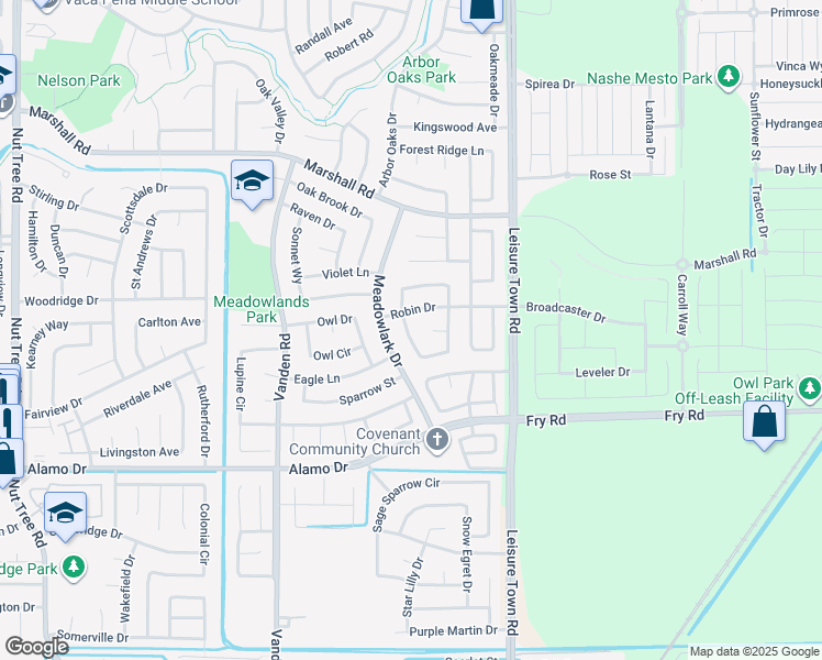 map of restaurants, bars, coffee shops, grocery stores, and more near 300 Robin Circle in Vacaville