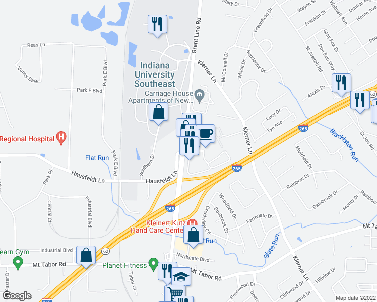 map of restaurants, bars, coffee shops, grocery stores, and more near 812 Hausfeldt Lane in New Albany