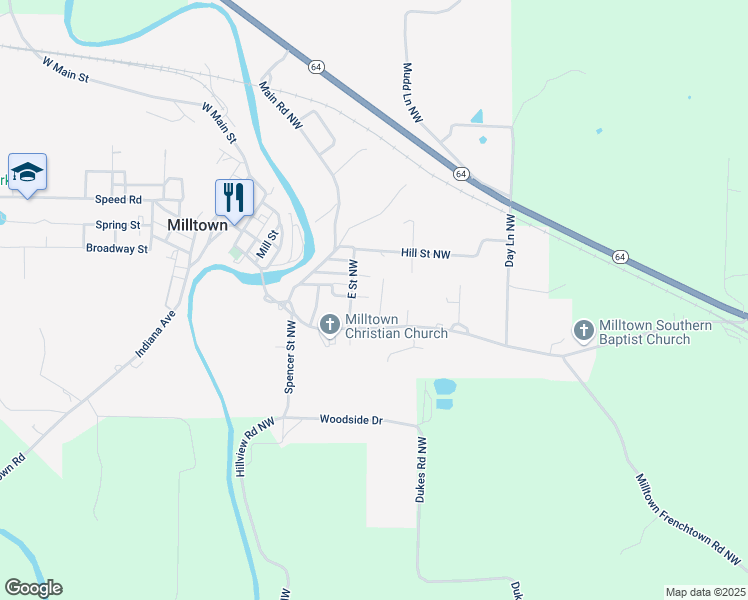 map of restaurants, bars, coffee shops, grocery stores, and more near 109 Summers Lane Northwest in Depauw