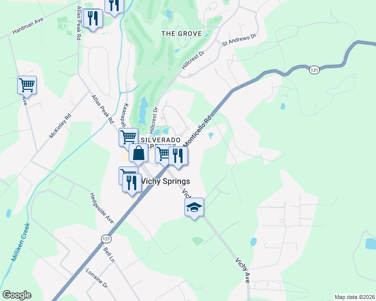 map of restaurants, bars, coffee shops, grocery stores, and more near 2061 Monticello Road in Napa