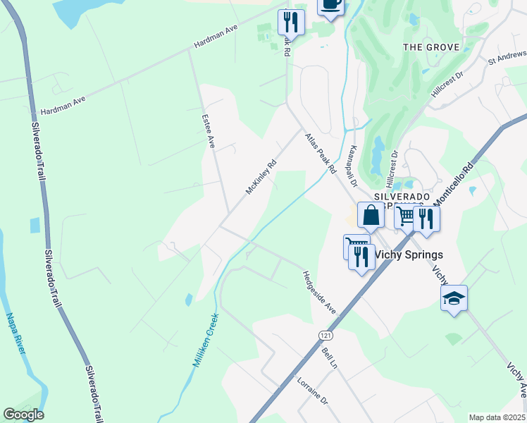 map of restaurants, bars, coffee shops, grocery stores, and more near 1789 McKinley Road in Napa