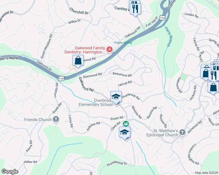 map of restaurants, bars, coffee shops, grocery stores, and more near 1 Ridge Rd in Charleston