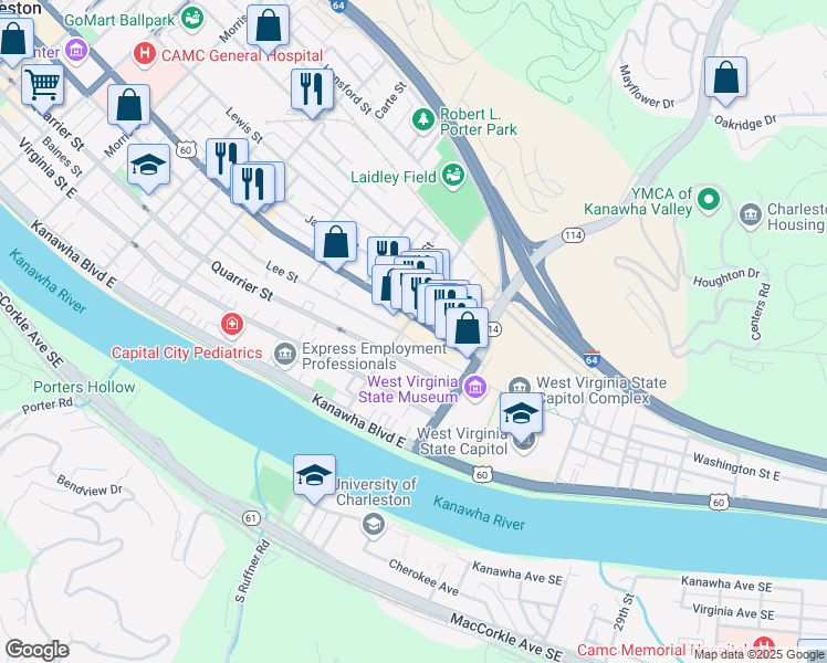 map of restaurants, bars, coffee shops, grocery stores, and more near 306 Elizabeth St in Charleston