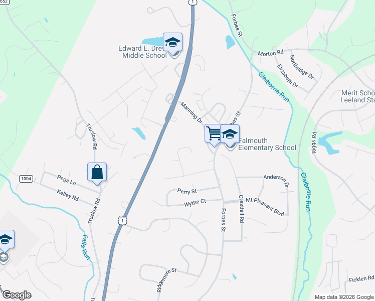 map of restaurants, bars, coffee shops, grocery stores, and more near 46 Garnet Way in Fredericksburg