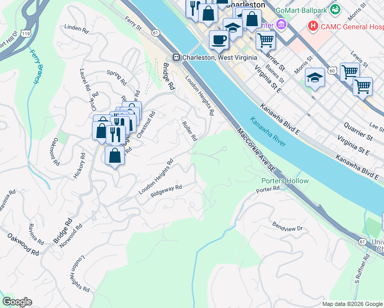 map of restaurants, bars, coffee shops, grocery stores, and more near 1209 Bougemont Rd in Charleston