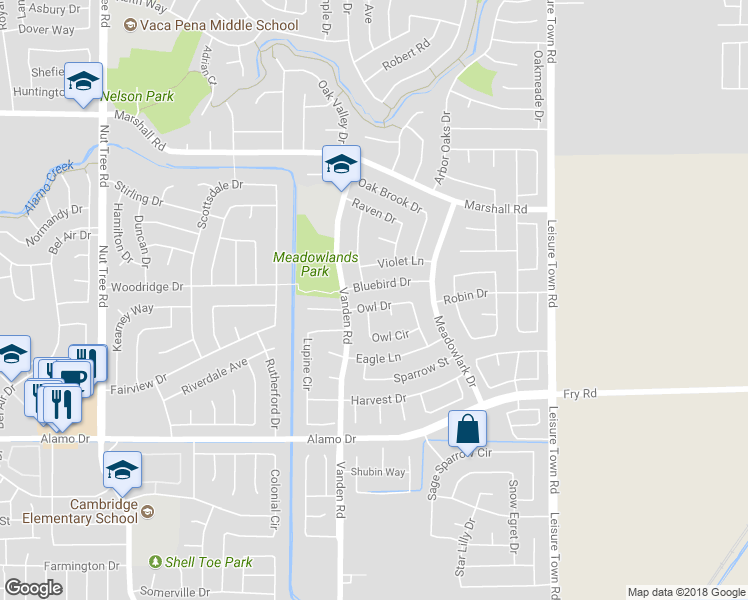 map of restaurants, bars, coffee shops, grocery stores, and more near 631 Owl Drive in Vacaville