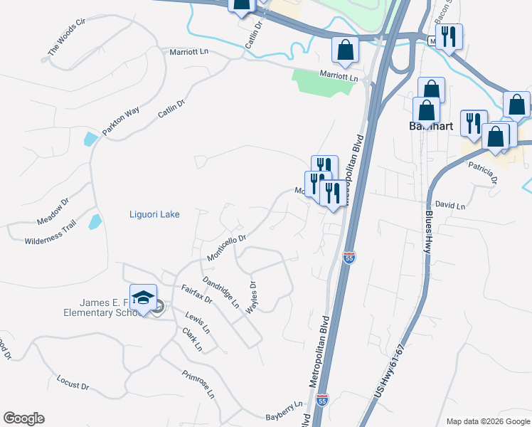 map of restaurants, bars, coffee shops, grocery stores, and more near 1702 Shelton Court in Barnhart