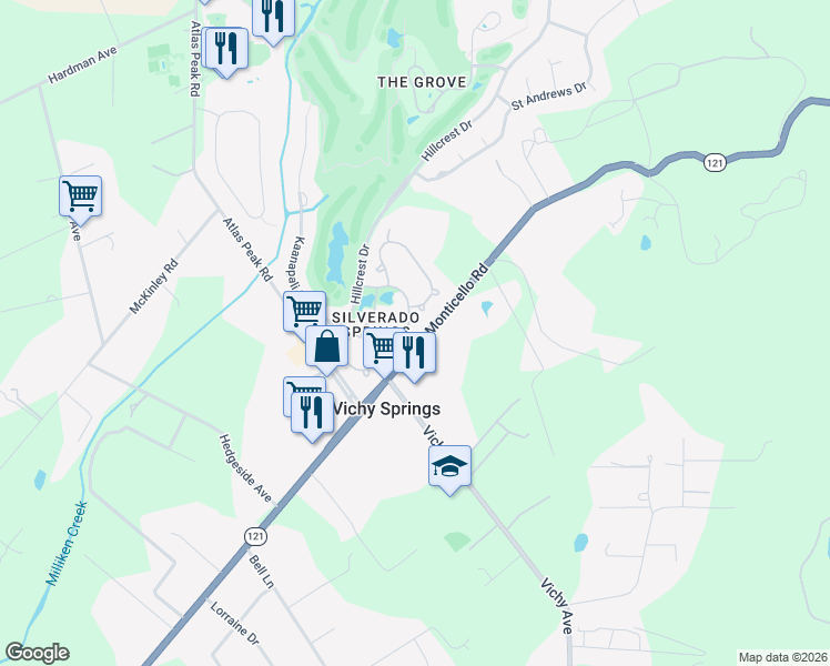 map of restaurants, bars, coffee shops, grocery stores, and more near 234 Silverado Springs Drive in Napa