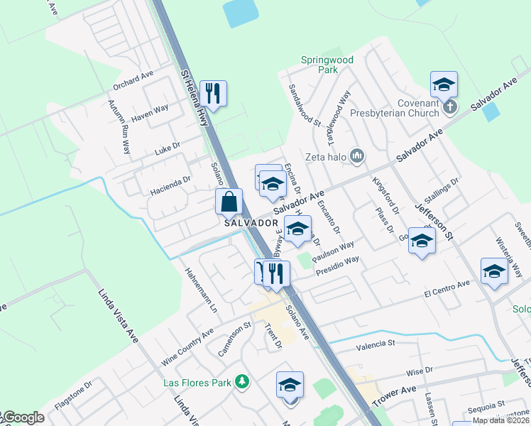 map of restaurants, bars, coffee shops, grocery stores, and more near 1862 Salvador Avenue in Napa