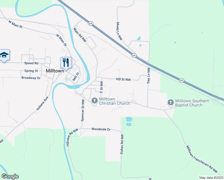 map of restaurants, bars, coffee shops, grocery stores, and more near 109 Summer Lane Nw in Depauw
