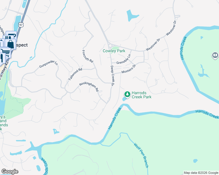 map of restaurants, bars, coffee shops, grocery stores, and more near 6410 Deep Creek Drive in Prospect
