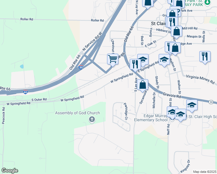 map of restaurants, bars, coffee shops, grocery stores, and more near 200 West Springfield Road in Saint Clair