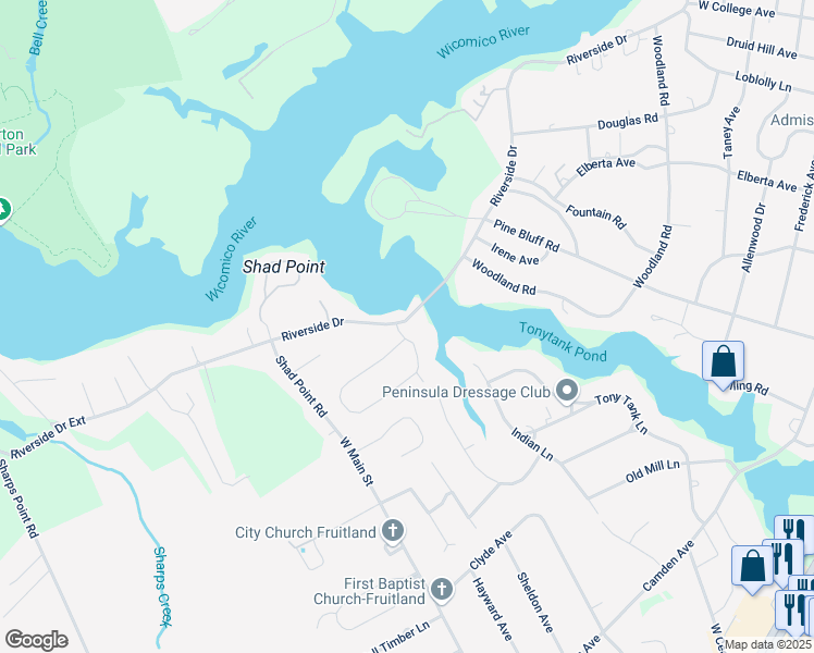 map of restaurants, bars, coffee shops, grocery stores, and more near 1708 Timberlake Drive in Salisbury