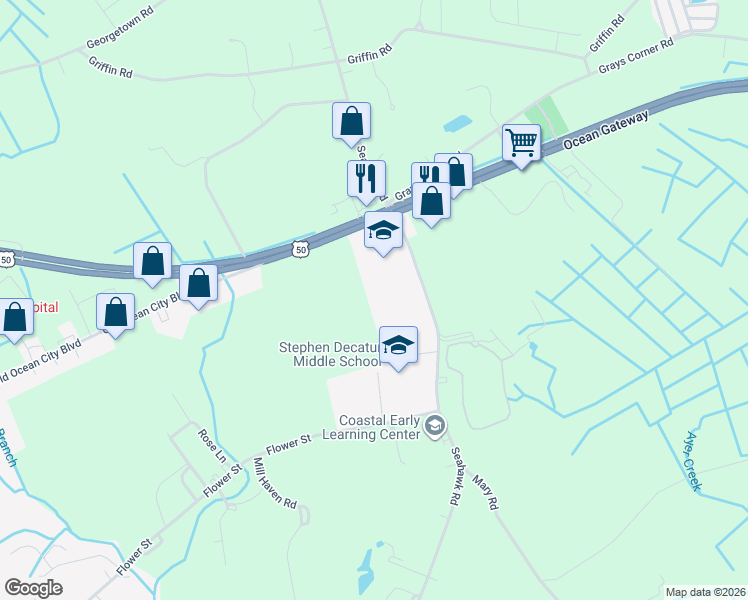 map of restaurants, bars, coffee shops, grocery stores, and more near 9913 Seahawk Road in Berlin