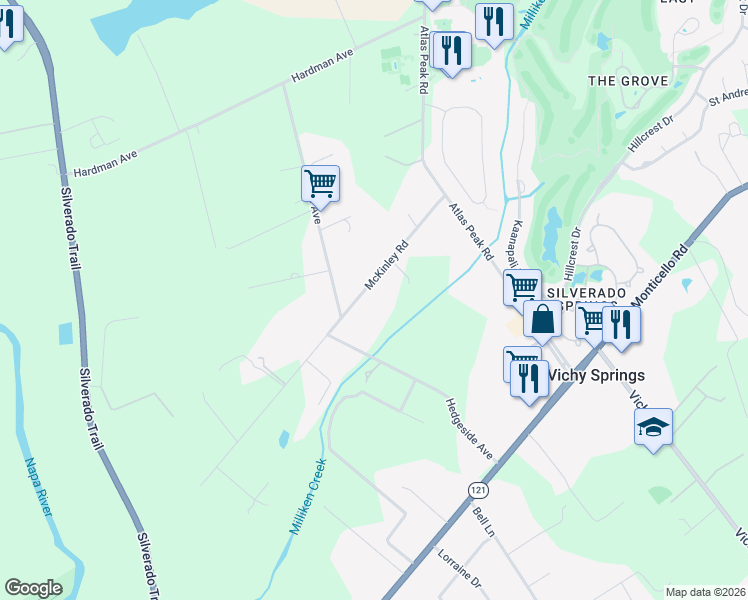 map of restaurants, bars, coffee shops, grocery stores, and more near 1787 McKinley Road in Napa