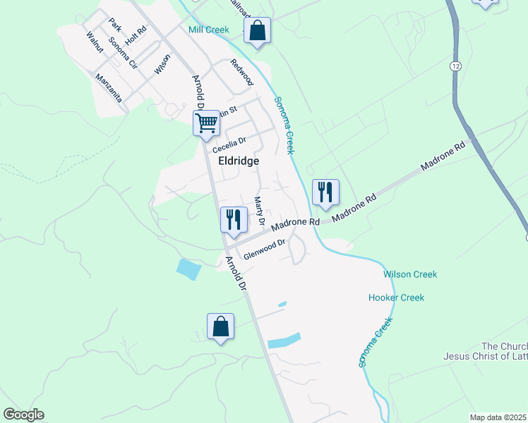 map of restaurants, bars, coffee shops, grocery stores, and more near 15444 Marty Drive in Glen Ellen