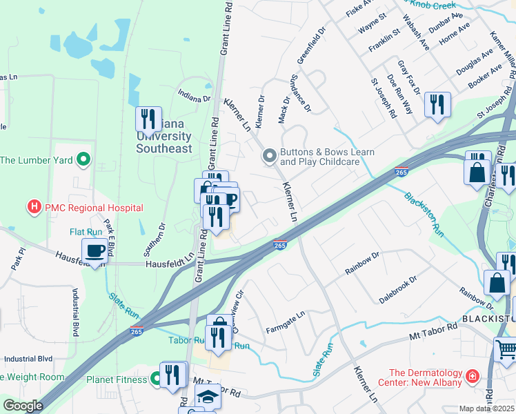 map of restaurants, bars, coffee shops, grocery stores, and more near 4050 Prestwick Square in New Albany