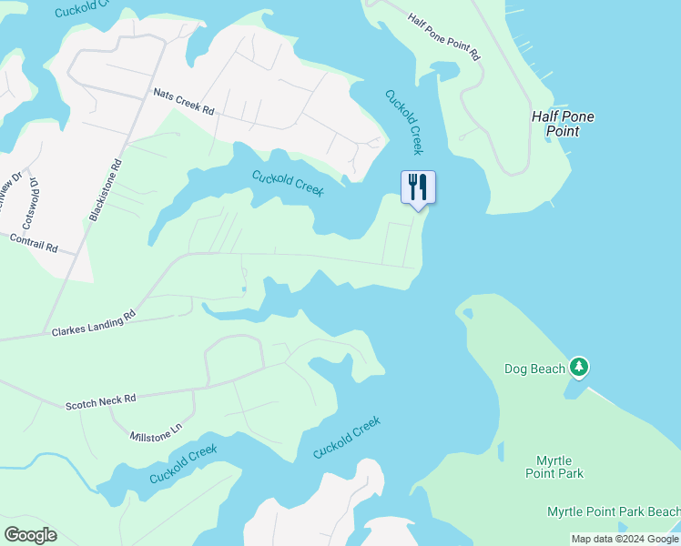 map of restaurants, bars, coffee shops, grocery stores, and more near 45329 Clarkes Landing Road in Hollywood