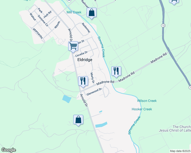 map of restaurants, bars, coffee shops, grocery stores, and more near 15411 Marty Drive in Glen Ellen