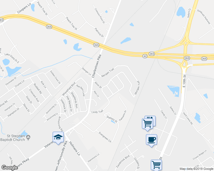 map of restaurants, bars, coffee shops, grocery stores, and more near 3698 Nickolas Trail in Jeffersonville