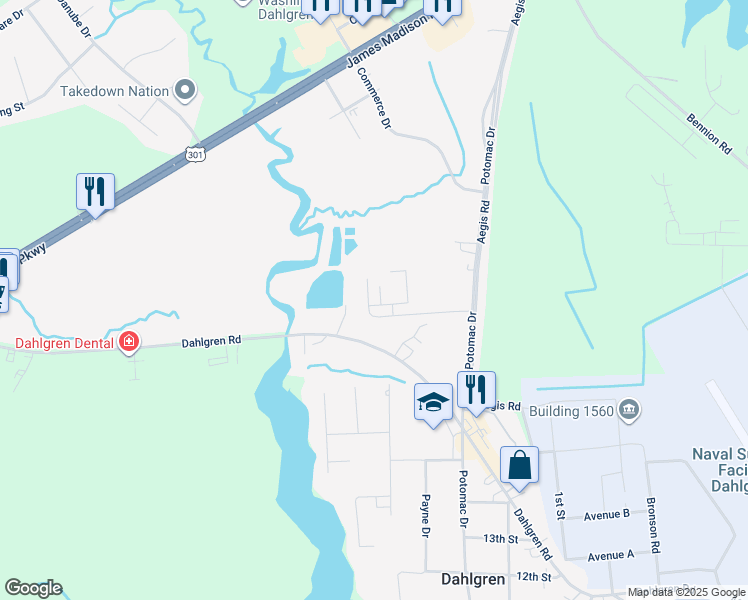 map of restaurants, bars, coffee shops, grocery stores, and more near 5218 Drakes Court in King George