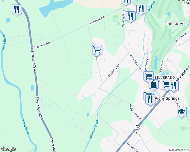 map of restaurants, bars, coffee shops, grocery stores, and more near 1515 Estee Avenue in Napa