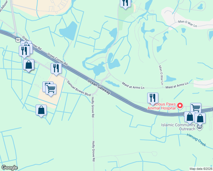 map of restaurants, bars, coffee shops, grocery stores, and more near 11620 Maid at Arms Lane in Berlin