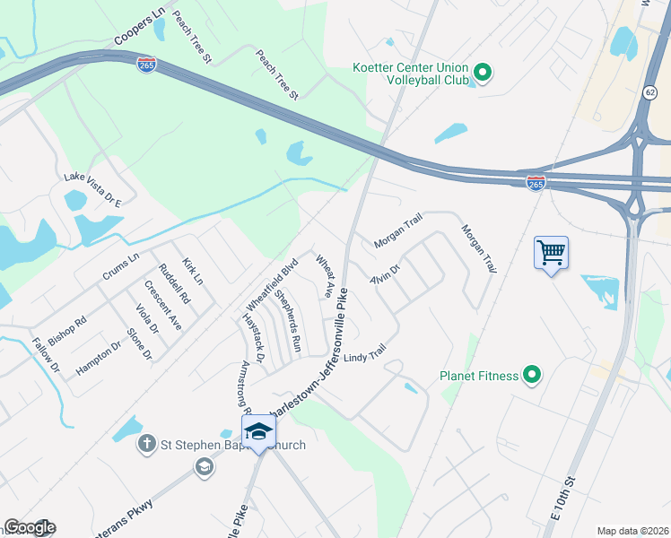 map of restaurants, bars, coffee shops, grocery stores, and more near 3321 Charlestown Pike in Jeffersonville