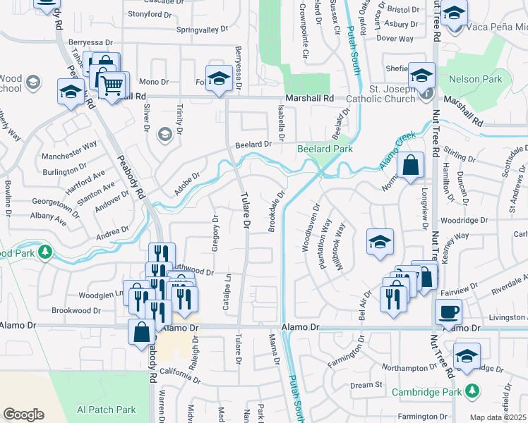 map of restaurants, bars, coffee shops, grocery stores, and more near 507 Garwood Court in Vacaville