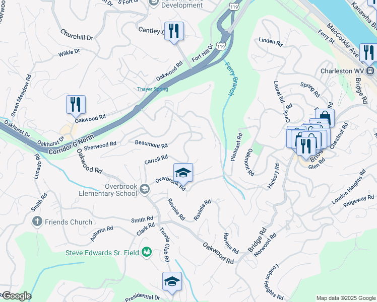 map of restaurants, bars, coffee shops, grocery stores, and more near 825-827 Carroll Road in Charleston