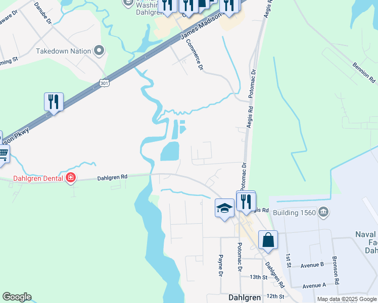map of restaurants, bars, coffee shops, grocery stores, and more near 16438 Combs Drive in King George
