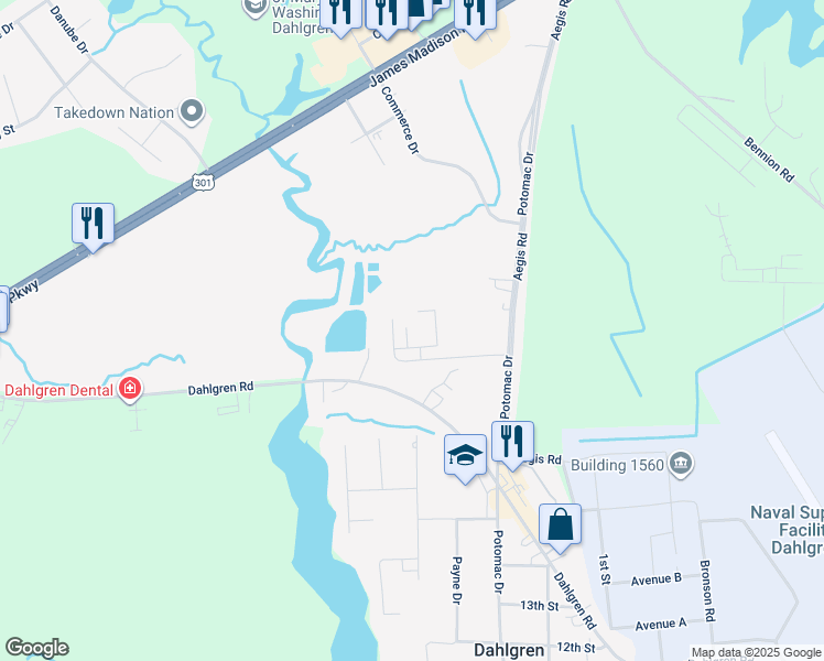 map of restaurants, bars, coffee shops, grocery stores, and more near 5205 Drakes Court in King George