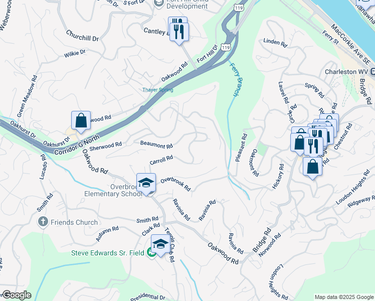 map of restaurants, bars, coffee shops, grocery stores, and more near 827 Carroll Road in Charleston