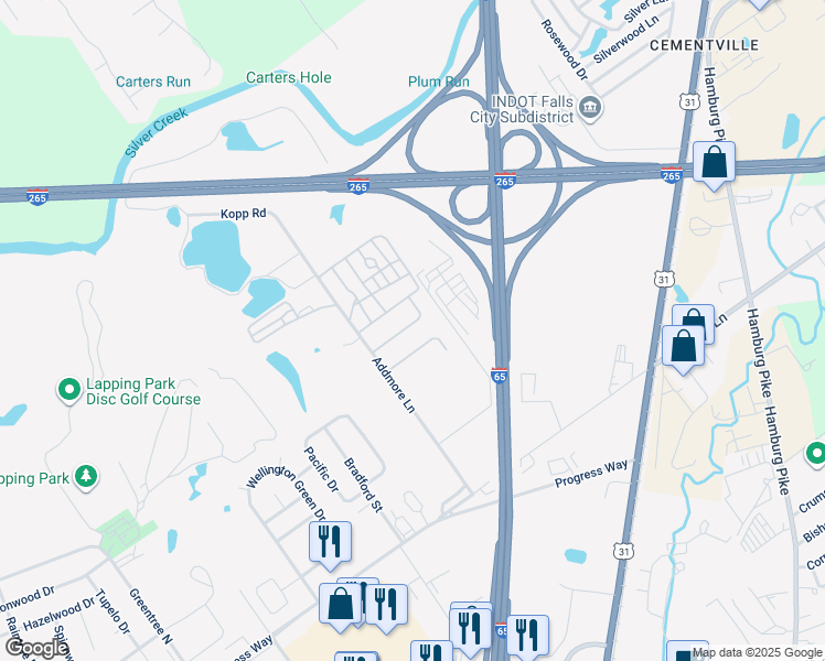 map of restaurants, bars, coffee shops, grocery stores, and more near 125 Ashton Avenue in Clarksville