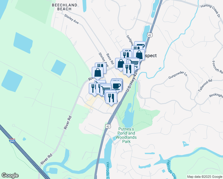 map of restaurants, bars, coffee shops, grocery stores, and more near 6901 Carslaw Court in Prospect