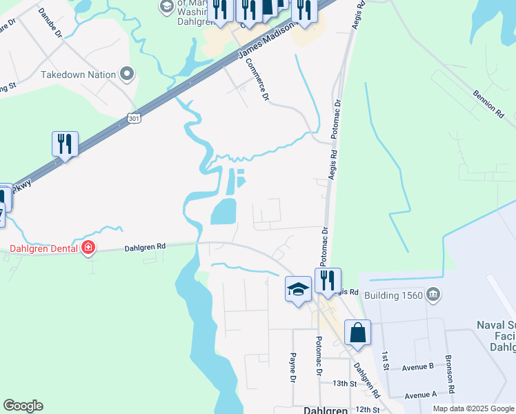 map of restaurants, bars, coffee shops, grocery stores, and more near 5200 Drakes Court in King George