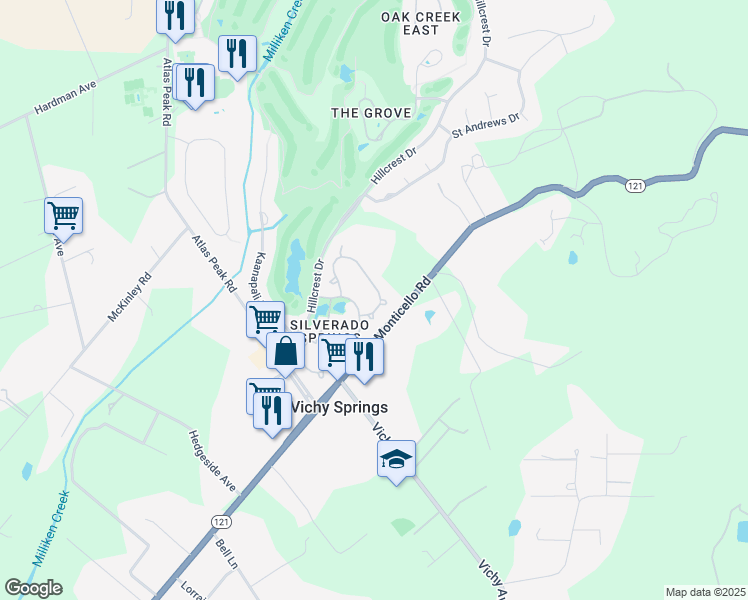 map of restaurants, bars, coffee shops, grocery stores, and more near 260 Silverado Springs Drive in Napa