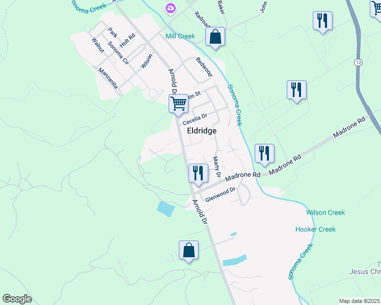 map of restaurants, bars, coffee shops, grocery stores, and more near 918 Jane Court in Glen Ellen