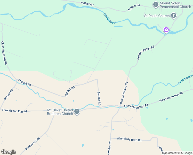 map of restaurants, bars, coffee shops, grocery stores, and more near 105 Eubank Road in Mount Solon